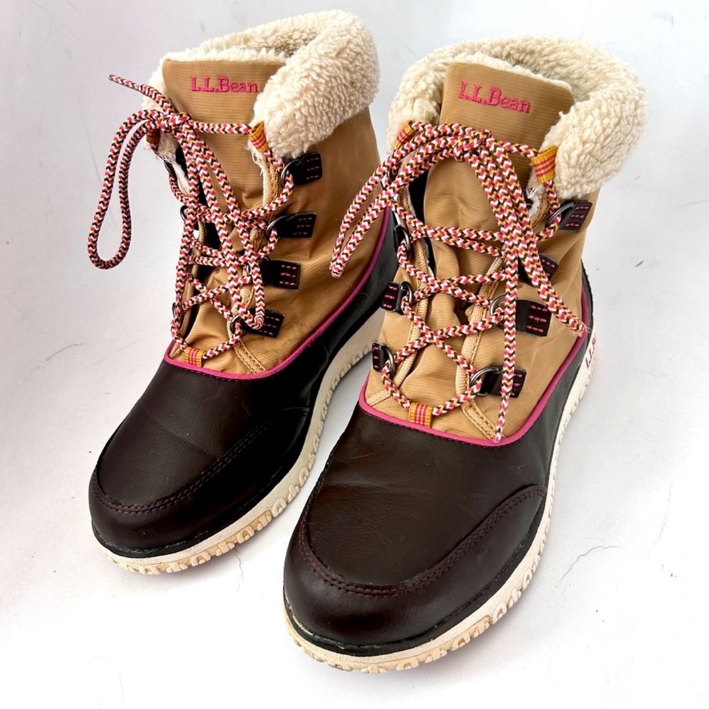 LL BEAN Women's Brown Nylon Waterproof Insulated Ultralight Pac Boots Size 6.5